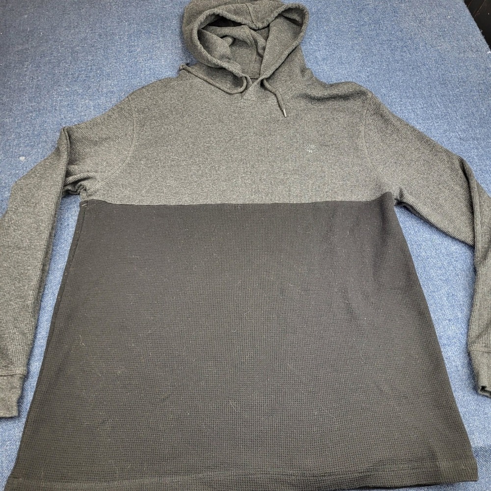 Akademiks Men 2XL Waffle Knit Hoodie Color Block Charcoal Black Thermal Top Y2K